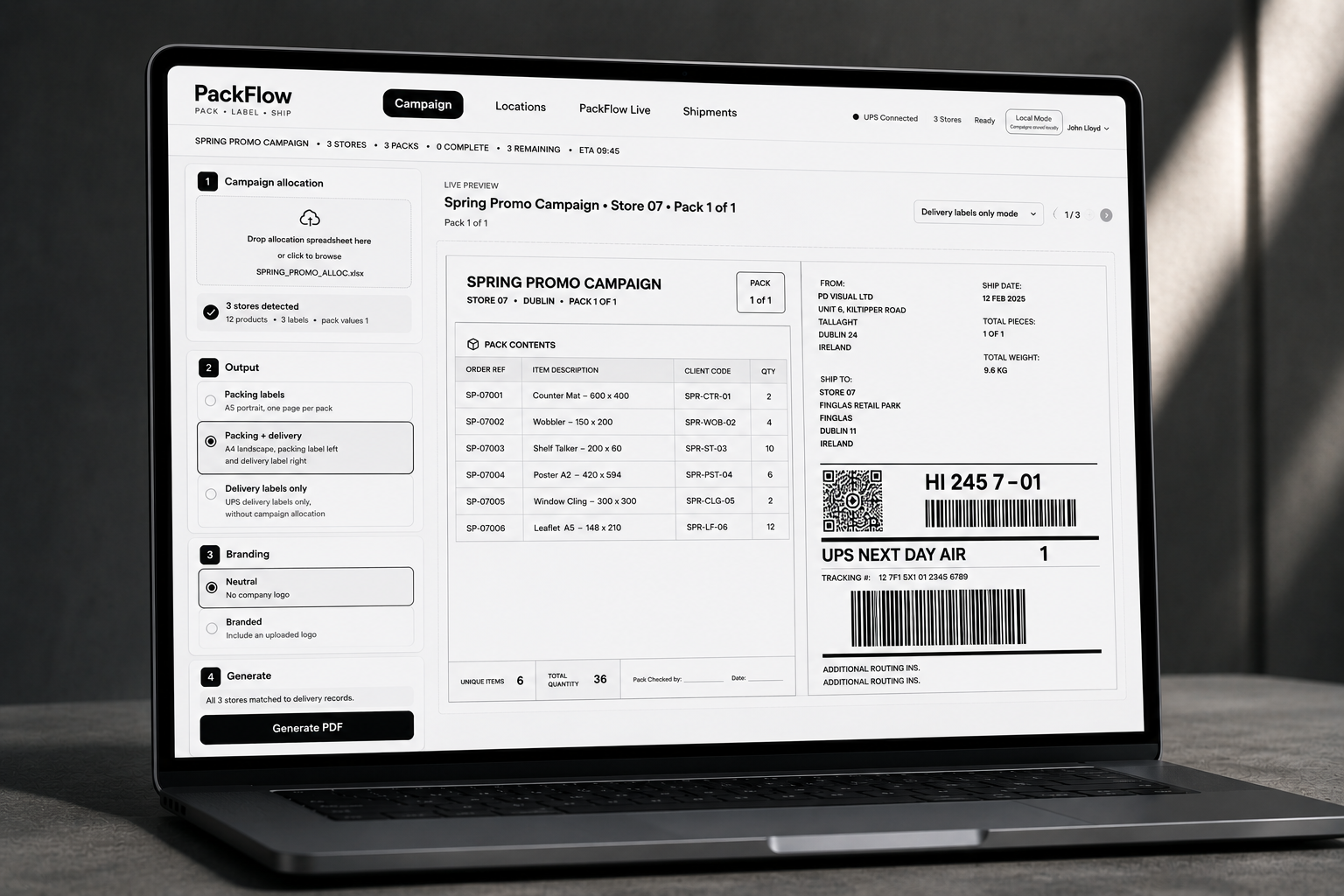 PackFlow packing and shipping platform